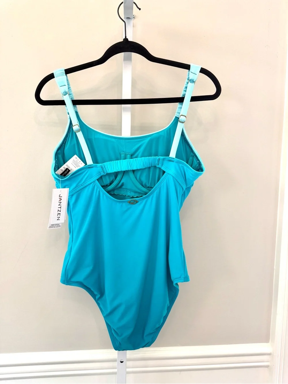 Jantzen Tummy Control One-Piece Swimsuit Ombre Turquoise Ruched Straps Sz 12 NWT